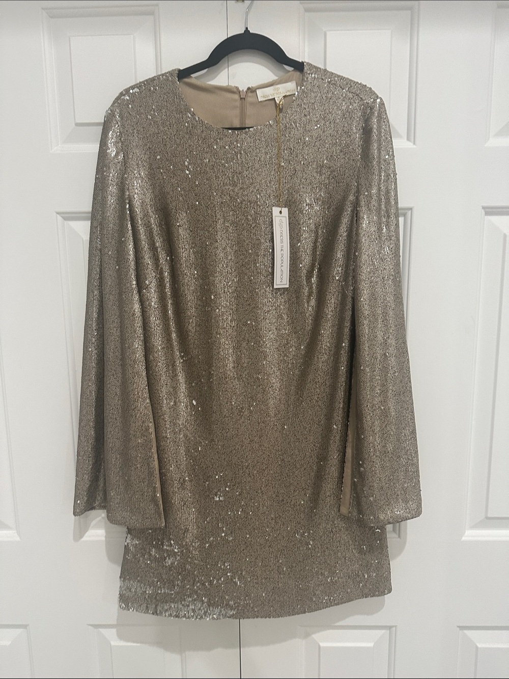 Dress the Population Champagne Sequin Mini Dress XL NWT